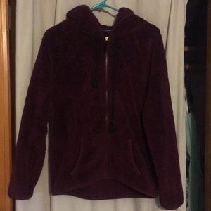 Fuzzy maroon zip up